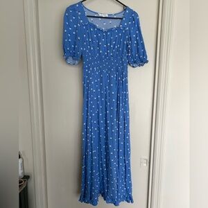 Blue Maxi Dress with White Daisy Floral print quarter sleeve